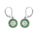Boucles d'oreille en argent rhodi&eacute; rond suspendu avec oxyde blanc et contour oxydes rectangulaires verts et fermoir dormeuse