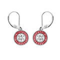 Boucles d'oreille sur Artemare : Boucles d'oreille en argent rhodi&eacute; rond suspendu avec oxyde blanc et contour oxydes rectangulaires roses et fermoir dormeuse