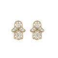Boucles d'oreille en plaqu&eacute; or main de fatma oxydes blancs et fermoir poussette Artemare
