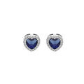 Boucles d'oreille en argent rhodi&eacute; coeur oxyde bleu fonc&eacute; et contour oxydes blancs sertis avec fermoir poussette