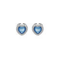 Boucles d'oreille sur Artemare : Boucles d'oreille en argent rhodi&eacute; coeur oxyde bleu ciel et contour oxydes blancs sertis avec fermoir poussette