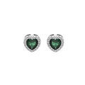 Boucles d'oreille en argent rhodi&eacute; coeur oxyde vert et contour oxydes blancs sertis avec fermoir poussette