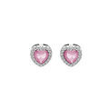 Boucles d'oreille en argent rhodi&eacute; coeur oxyde rose et contour oxydes blancs sertis avec fermoir poussette Artemare