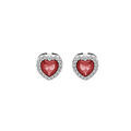 Boucles d'oreille en argent rhodi&eacute; coeur oxyde rouge et contour oxydes blancs sertis avec fermoir poussette