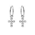 Cr&eacute;oles en argent rhodi&eacute; avec pampille croix et 1 oxyde blanc serti Artemare