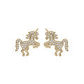 Boucles d'oreille en plaqu&eacute; or licorne oxydes blancs sertis et fermoir poussette Artemare