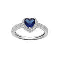 Bague en argent rhodi&eacute; coeur 6mm oxyde bleu fonc&eacute; contour et rail oxydes blancs sertis Artemare