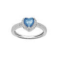 Bague en argent rhodi&eacute; coeur 6mm oxyde bleu ciel contour et rail oxydes blancs sertis
