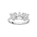 Bague en argent rhodi&eacute; 3 coeurs oxydes blancs sertis