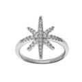 Bague en argent rhodi&eacute; &eacute;toile et oxydes blancs sertis