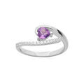 Bague en argent rhodi&eacute; coeur en Amethyste v&eacute;ritable et oxydes blancs sertis Artemare