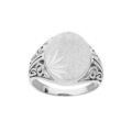 Chevaliere en argent platin&eacute; 15*12 plateau ovale diamant&eacute;e