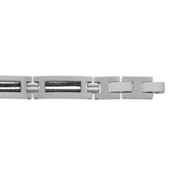 Bracelet en acier avec double c&acirc;ble noir 19,5cm+1 r&eacute;glable double fermoir