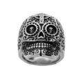 Bague en acier t&ecirc;te de mort et motif croix