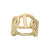 Bague en acier et PVD jaune cercles entrem&ecirc;l&eacute;s et maille marine sur le dessus