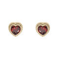 Boucles d'oreille en plaqu&eacute; or coeur oxyde Grenat sertis clos et fermoir poussette