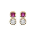 Boucles d'oreille en plaqu&eacute; or 2 oxydes rose et blanc sertis clos et fermoir poussette Artemare