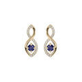 Boucles d'oreille en plaqu&eacute; or infini oxydes avec bleus et blancs sertis et fermoir poussette