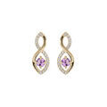 Boucles d'oreille en plaqu&eacute; or infini Amethyste v&eacute;ritable et oxydes blancs sertis et fermoir poussette