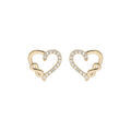 Boucles d'oreille en plaqu&eacute; or coeur 2 c&ocirc;t&eacute;s lisse et pav&eacute; d'oxydes blancs avec motif infini et fermoir poussette