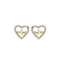 Boucles d'oreille en plaqu&eacute; or coeur avec courbe de vie oxydes blancs sertis et fermoir poussette Artemare