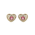 Boucles d'oreille en plaqu&eacute; or forme coeur ajour&eacute;e oxyde fushia et fermoir poussette Artemare