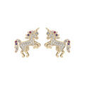 Boucles d'oreille en plaqu&eacute; or licorne oxydes multi couleurs sertis et fermoir poussette Artemare