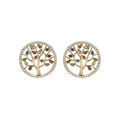 Boucles d'oreille en plaqu&eacute; or arbre de vie 12mm oxydes multi couleurs et contour oxydes blancs sertis et fermoir poussette