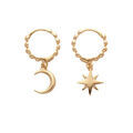 Cr&eacute;oles en plaqu&eacute; or motif boule et pampille &eacute;toile et lune