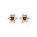 Boucles d'oreille sur Artemare : Boucles d'oreille tige en plaqu&eacute; or marguerite oxydes centre rouge et contour blancs sertis et fermoir poussette