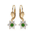Boucles d'oreille sur Artemare : Boucles d'oreille dormeuse en plaqu&eacute; or marguerite oxydes centre vert fonc&eacute; et contour blancs sertis
