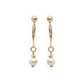 Boucles d'oreille en plaqu&eacute; or tige suspendue avec perle blanche Artemare