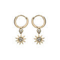 Boucles d'oreille sur Artemare : Cr&eacute;oles en plaqu&eacute; or avec pampille soleil oxydes blancs sertis
