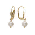 Boucles d'oreille en plaqu&eacute; or avec Perle de culture d'eau douce 8mm et fermoir dormeuse