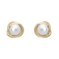 Boucles d'oreille en plaqu&eacute; or torsad&eacute;e avec Perle de culture d'eau douce blanche et fermoir pousette