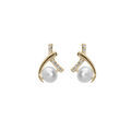 Boucles d'oreille en plaqu&eacute; or Perle de culture d'eau douce blanche et oxydes blancs sertis fermoir poussette Artemare