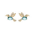 Boucles d'oreille sur Artemare : Boucles d'oreille en plaqu&eacute; or oiseau oxyde bleu et fermoir dormeuse
