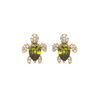 Boucles d'oreille en plaqu&eacute; or tortue oxyde vert et blancs et fermoir dormeuse