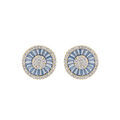 Boucles d'oreille sur Artemare : Boucles d'oreille en plaqu&eacute; or ronde avec oxydes rectangulaires bleus et oxydes blancs sertis fermoir poussette