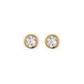 Boucles d'oreille tige solitaire en plaqu&eacute; or ronde serti clos oxyde blanc 4mm