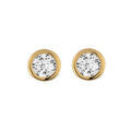 Boucles d'oreille tige solitaire en plaqu&eacute; or ronde serti clos oxyde blanc 6mm