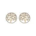 Boucles d'oreille en plaqu&eacute; or arbre de vie 12mm oxydes blancs sertis et fermoir poussette Artemare
