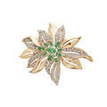 Broches sur Artemare : Broche en plaqu&eacute; or motif fleur avec oxydes verts et blancs sertis