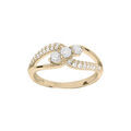 Bague en plaqu&eacute; or double brin lisse et crois&eacute; avec oxydes blancs sertis et 3 oxydes blancs sertis