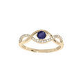 Bague en plaqu&eacute; or brins m&ecirc;l&eacute;s avec oxydes bleus et blancs sertis