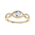 Bague en plaqu&eacute; or brins m&ecirc;l&eacute;s avec Topaze bleu v&eacute;ritable et oxydes blancs sertis Artemare