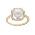 Bague en plaqu&eacute; or avec carr&eacute; d'oxydes blancs et Perle de culture d'eau douce blanche Artemare