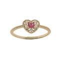 Bague en plaqu&eacute; or forme coeur ajour&eacute;e et oxyde fushia Artemare