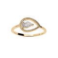 Bague en plaqu&eacute; or forme goutte ajour&eacute;e et oxyde blanc serti