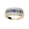 Bague en plaqu&eacute; or large avec oxydes bleus et blancs sertis Artemare